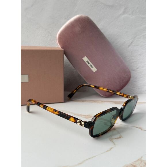 NEW Miu Miu MU11ZS Havana Brown Green Mirror Sunglasses